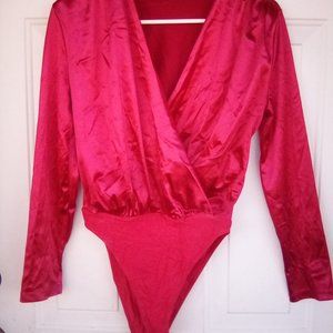 Women's M silky satin like material long sleeve body suit